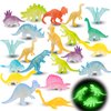 48Pcs Glow in Dark Mini Dinosaur Figures Birthday Party Favors Supplies Dino Cupcake Toppers Goodie Bags Stuffers Pinata Filler Classroom Prizes Treasure Toy Class Valentines Day Gifts Kid Boy Girl