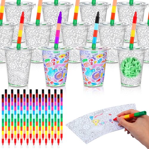 Domensi 20 Pcs Soccer Party Favors Set Back to School Gifts Soccer Coloring Books Stackable Crayons and 14 OZ Disposable Cups Gifts Stuffer Green Raffia for Soccer Theme Birthday Party Supplies
