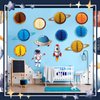 Tenare 24 Pcs Space Party Decorations Planet Honeycomb Hanging Supplies Solar System Hanging Decorations Galaxy 3D Rocket Astronaut Solar System Space Birthday Party Favors Ceiling Ornaments Decor