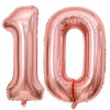 Rose Gold 10 Number Balloons, 40 Inch Giant Number 10 Balloons Foil Mylar Helium Rose Gold Number Balloons for 10th Birthday Party Supplies Anniversary Event Celebration Decorations