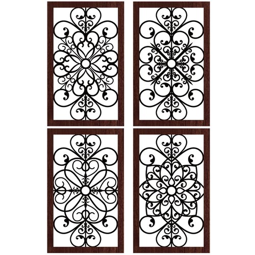 Yulejo 4 Pcs Thicken Rustic Wall Decor Modern Farmhouse Wall Art Decor Wooden Hollow Carved Design Rustic Wall Art for Living Room Hallway Decor Office Kitchen Wall (Dark Brown,11.8 x 7.3 Inch)