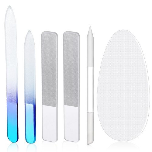 6 Pcs Glass Nail File and Nail Shiner Set includes 2 Manicure Pedicure Glass Nail File 1 Cuticle Trimmer 2 Nano Finger Nail File 1 Nano Foot Scrubber Callus Remover Foot Care Pedicure (Blue Gradient)