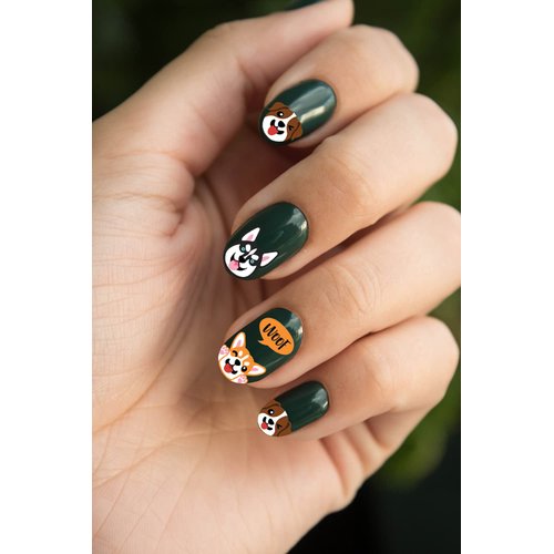 WIRESTER 8 Sheets of Nail Art Stickers Decals, Self-Adhesive Nail Decals for Women Kids Girls Nails Decorations - Dogs (Cute Dog Face, Lovely Dog, Dog Paws, Bones, Woof, Heart)