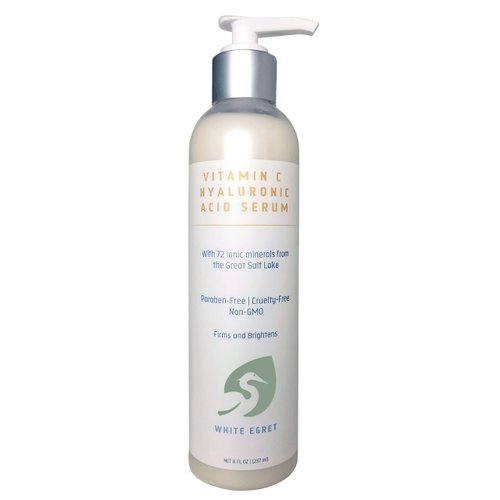 White Egret Hyaluronic Acid with Vitamin C, 72 Ionic Minerals from The Great Salt Lake for Firming, and brightening Skin, 8 fl. Oz