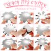 12 Pieces French Nail Trimmer Stainless Steel French Tip Cutters Smile Line Cutter Edge Manicure DIY Plate Module with 2 Handles French Tip Cutting Knife and 5 Spare Blade for Acrylic Nail (Silver)