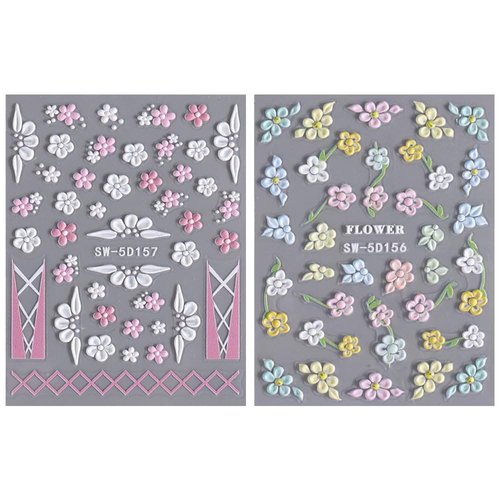 5D Embossed Flower Nail Stickers for Nail Art Supplies 5D Acrylic Carved Flower Nail Decals Cute Petals Nail Art Stickers Floral Nail Sticker Nails Stickers Colorful Flower Stickers for Nails Design
