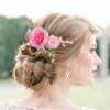 Fangsen Wedding Boho Pink Rose Flower Hair Comb Bridal Headpiece Floral Hair Accessories for Brides and Bridesmaids Silver