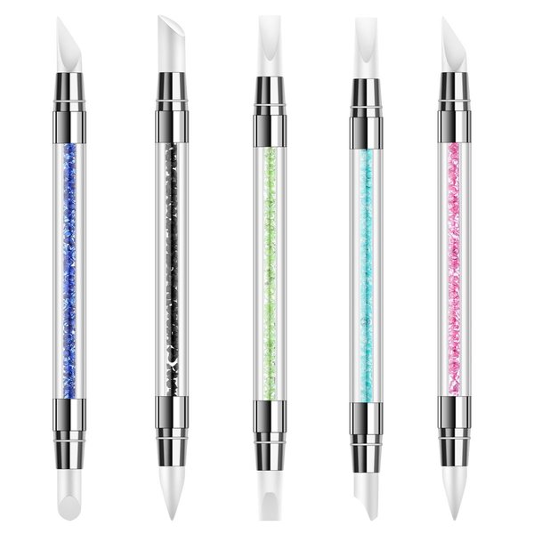 5 Pcs Silicone Nail Tools Dual Tipped Nail Art Sculpture Pen Rhinestone Nail Polish Carving Pen Rubber Tip Nail Brushes