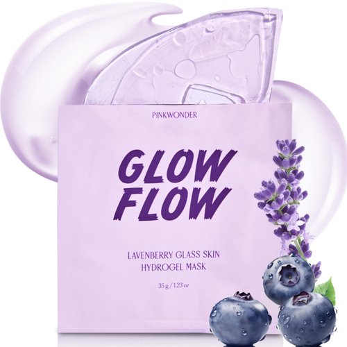 PINKWONDER GLOWFLOW Lavenberry Glass Skin Hydrogel Mask (1EA), Nourishing Facial Sheet Mask for Dry Skin, Hydrating and Glowing Skin, Blueberry Extract and Jojoba Oil, Antioxidants