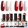 modelones Red Gel Nail Polish Set 6 Colors, White Glitter Sparkle Bright Burgundy Dark Rose Champagne Silver Candy Cane Nail Gel Kit Soak Off Christmas Nail Art Gel Design Mani Salon DIY Gift Women