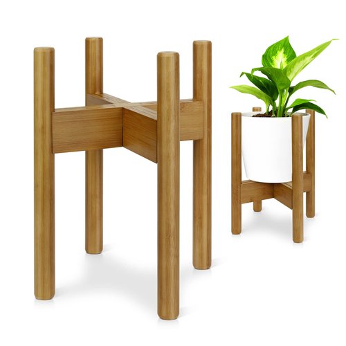 Blvornl 1 Pack Adjustable Plant Stand Indoor, 11.8 in Mid Century Plant Holder, Stable Bamboo Plant Stand for 7-11in Flower Potts (Excluding Potted Plants)