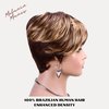 Melanin Manes Layered Pixie Cut Short Wig With Bangs 100% Brazilian Human Hair Ombre Brown with Blonde Highlights 4/27 180% Density Glueless Machine Made With Razor Comb With Wig Cap Adjustable Cap