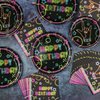 Glow Neon Party Supplies - Glow in the Dark Happy Birthday Plates and Fluorescent Napkins for Blacklight Neon Party Decorations, Serves 40 Guests