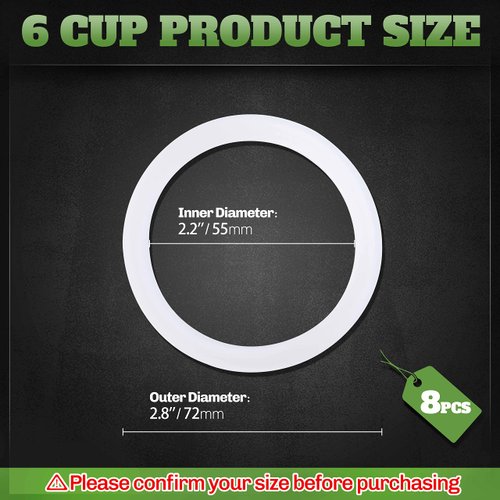 LitOrange 8 PCS Replacement Spare Food Grade Silicone (Better Than Rubber) Gasket Seal Ring For Aluminium Stovetop Coffee Maker Pots Bialetti Moka Express Dama 6 Cups