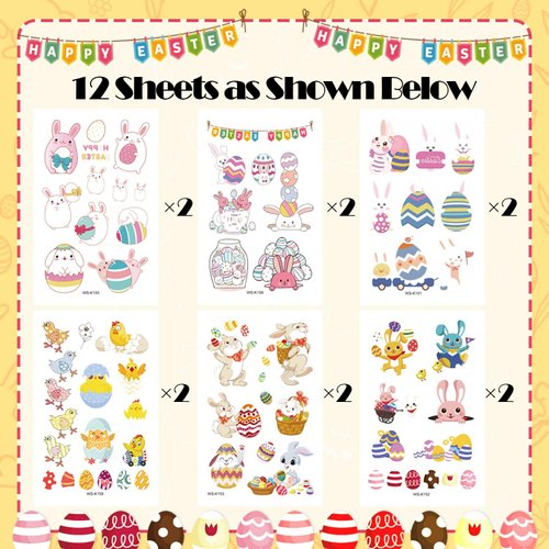 Leesgel Temporary Tattoo for Kids, Easter Eggs Chicken Tattoo Stickers, Luminous Kids Tattoos for Filler Easter Egg Basket Stuffers Easter Party Favors Decorations Supplies School Rewards