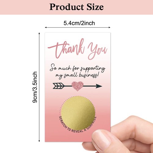 Haizct 50 Pack Thank You Blank Gift Certificate Scratch Off Cards for Small Business, Spa Beauty Makeup Hair Salon, Bridal Shower, Baby Shower, Country Wedding (Thank You CardD), Gold-GK089