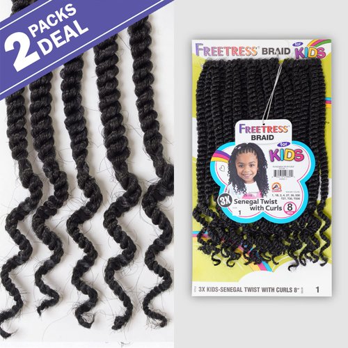 FREE TRESS Crochet Braids 3X Kids Senegal Twist with Curls 8'' (2-PACK, 2)