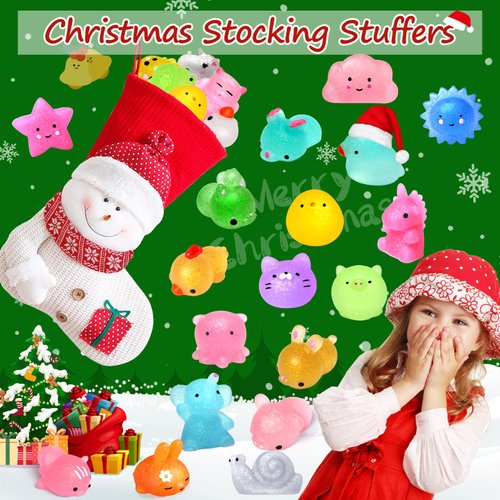 LUDILO Mochi Animal Squishies Toys 2nd Generation Glitter Mochi Squishy 28pcs Kawaii Mini Squishies Party Favors for Kids Stocking Stuffers Class Prizes Valentines Birthday Gifts Stress Relief Toy