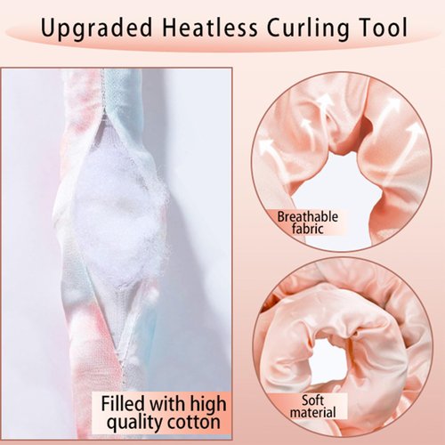Heatless Curls Set, 2024 New Overnight No Heat Curling Rod Headband for Women, 7Pcs Satin Headband Heatless Hair Curler with Clips, Professional Soft Curls Styling Tools, Blue-Pink