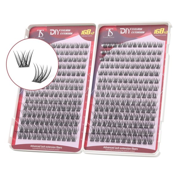 Think Show Imitation Mink Individual Wispy Natural Look Eye Volume Fluffy Lash Clusters DIY False Eyelash Extensions Spikes Kit 8-16mm (W57)