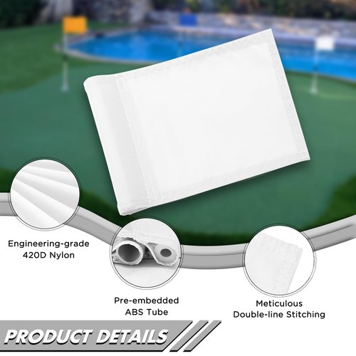 KINGTOP Golf Flag 8x6 Inch - Plain White, 420D Nylon, Tube Inserted - Mini Practice Putting Green Flags for Yard, 3-Pack