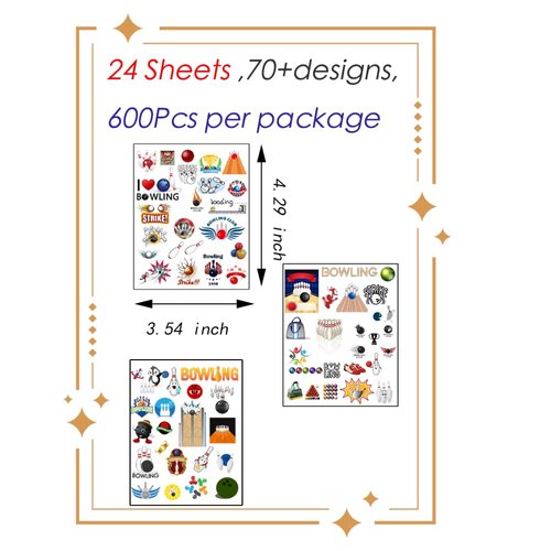 Oringaga 600 PCS Bowling Party Temporary Tattoos- Bowling Sport Party Supplies Goodie Bag Stuffers Favors Prize Motivational Stickers(24 Sheets)