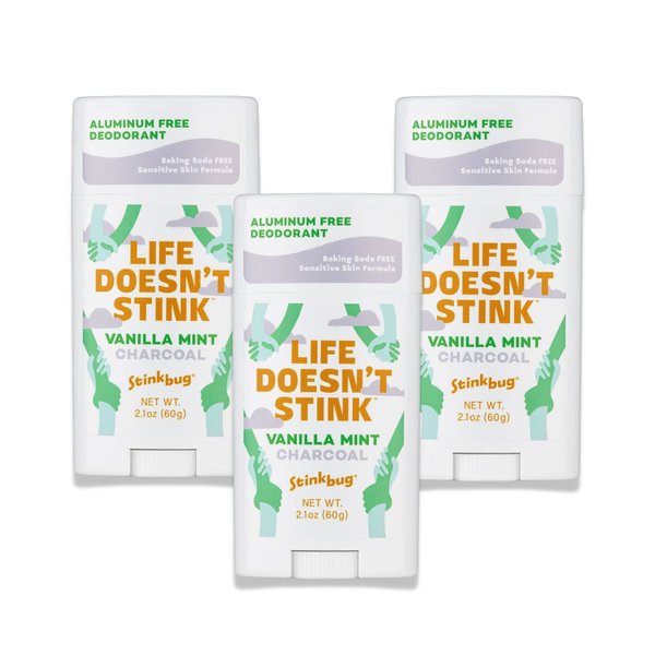 Natural Organic Sensitive Skin Deodorant Stick with Vanilla Mint, Coconut Oil and Activated Charcoal, Aluminum Free Deodorant by Stinkbug Naturals, 2.1 Ounce Pack of 3