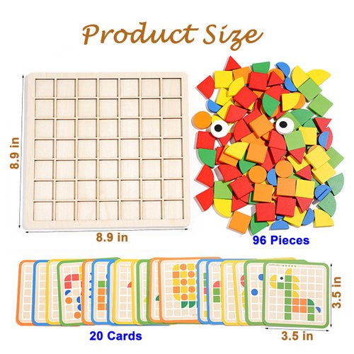 PHIELEY Activities for Dementia Patients, 96 Pieces Wooden Puzzle Games for Seniors, Colorful Shape Pattern Alzheimers Products for Elderly, Tile Matching Memory Cognitive Busy Board Gadgets Gifts