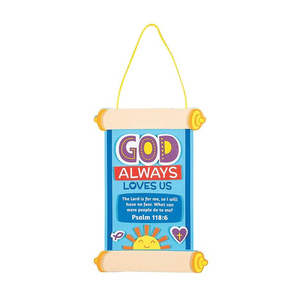 Fun Express God Always Love Us Scroll Sign Craft Kit - Makes 12 - Sunday School Crafts for Kids - VBS Vacation Bible School Supplies/Decor