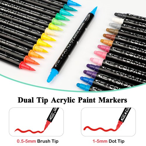 colpart 12 Colors Dual Tip Acrylic Paint Pens Markers，Premium Acrylic Paint Pens for Rock Painting,Wood,Canvas,Stone,Brush Tip Acrylic Paint Markers For DIY Crafts Art Supplies Christmas Gift