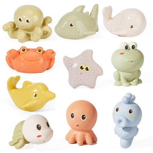 BYKASIST Baby Bath Toys for Babies 6-12 Months 9 Pack Mold Free Sea Animal Baby Bathtub Pool Shower Toys Christmas Birthday Gift for Toddlers Infants Girls Boys