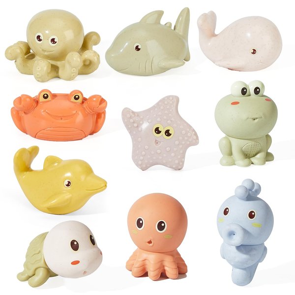 BYKASIST Baby Bath Toys for Babies 6-12 Months 9 Pack Mold Free Sea Animal Baby Bathtub Pool Shower Toys Christmas Birthday Gift for Toddlers Infants Girls Boys