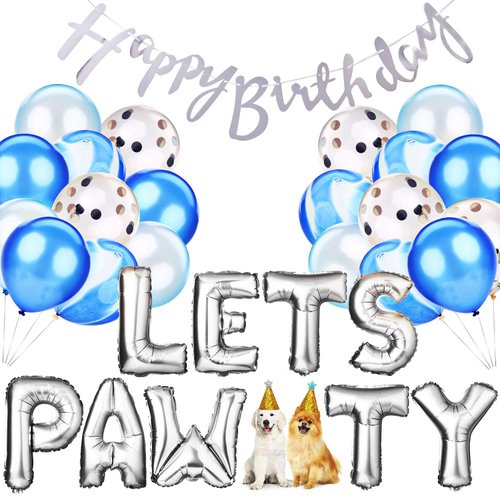 Legendog Dog Birthday Party Supplies Dog Paw Print Balloons Cat Birthday Hat Happy Birthday Banner Foil Balloons Lets Pawty Letters Balloons Decorations