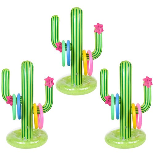 3 Pack Inflatable Cactus Ring Toss Game Sets,Cactus Pool Game Toys Target Toss Floating Swimming Summer Game Toys for Mexican Fiesta Party Accessories Hawaiian Pool Beach Party Decoration Supplies