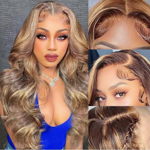 Ombre Lace Front Wig Human Hair 200% Density Highlight Wig Human Hair Colored 4/27 Human Hair Wig 13x4 Body Wave Lace Front Wigs Human Hair Pre Plucked Honey Blonde Wig Human Hair for Women 22 Inch