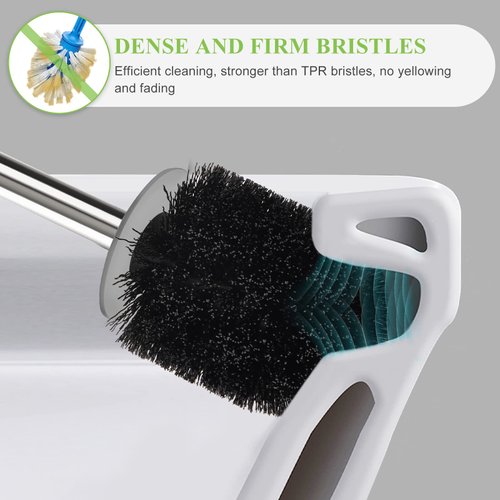 Toilet Brush and Holder, 2 Pack Compact Size Toilet Bowl Brush with Stainless Steel Handle, Small Size Plastic Holder Easy to Hide, Space Saving for Storage, Drip-Proof, Easy to Assemble Deep Cleaning