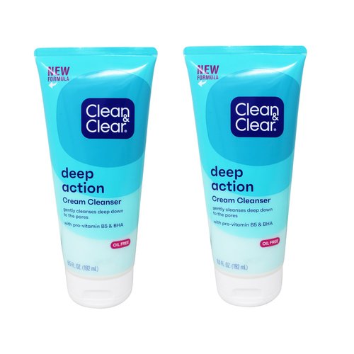 Clean & Clear Deep Action Cream Cleanser, Oil-Free, 6.5 oz - 2pc