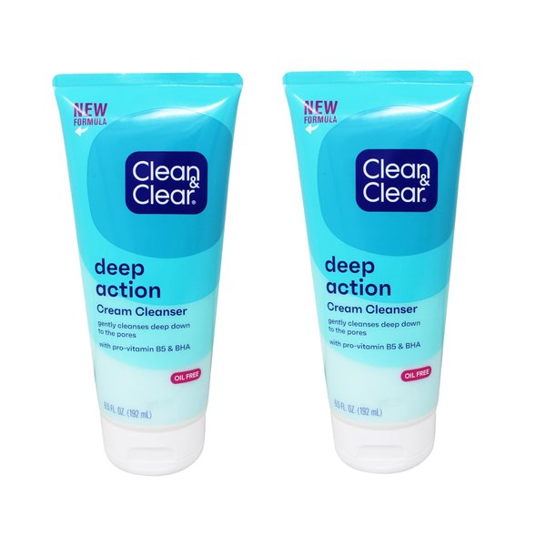 Clean & Clear Deep Action Cream Cleanser, Oil-Free, 6.5 oz - 2pc