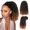 Curly Ponytail Extension for Black Women Drawstring Ponytail Hair Extensions 14'' Ombre Brown Synthetic Kinkys Curly Drawstring Ponytail for African Women