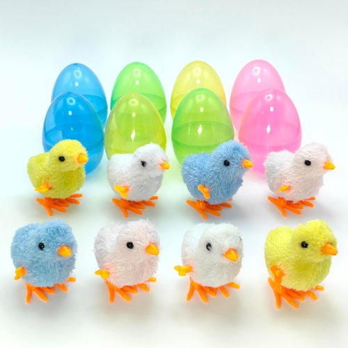 rosuncomeili 8 Pack Wind Up Chicks Easter Chicks Party Favors Birthday Gifts Easter Basket Stuffers for Kids,Toddlers Prefilled Easter Eggs Wind Up Toys