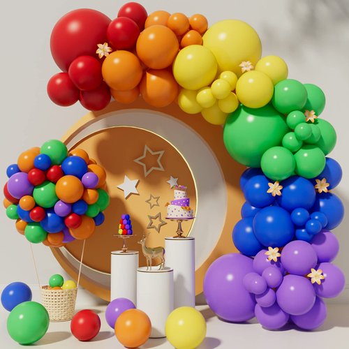 Rainbow Balloons 114pcs Assorted Color 5/10/12/18 Inches Rainbow Latex Balloons,Multicolor Bright Balloons for LGBT Wedding Party Decoration,Birthday Party Supplies or Arch Garland Decoration