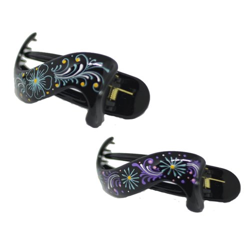 Hair Barrette Hand painted Hair Clips. Styling for Women and Girls. this Attractive Hair Accessory can be used as a Ponytail Holder or a Hair Grip. for Thick or Thin Hair. 2 Pcs Uniquely Hand Crafted