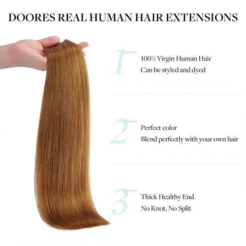 DOORES Hair Extensions Remy Human Hair, Medium Auburn 14 Inch 130g 9pcs, Seamless Clip in Hair Extensions Real Human Hair Seamless Clip Straight Natural Hair Extensions Invisi Edge Hair Extensions
