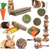 HERCOOCI 18Pcs Rabbit Chew Toys, Bunny Treats and Ball Timothy Hay Stick Toys for Rabbit Bunny Guinea Pig Chinchilla Hamster Teeth Care
