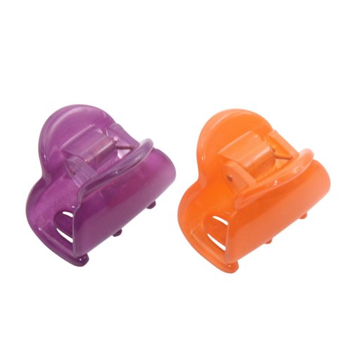 Parcelona French Chic Duo Small 1 1/4" Celluloid Set of 2 Hair Claw Clips for Thin Hair Women and Girls (Purple and Orange)