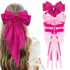 ANBALA Satin Ribbon Hair Accessories Set - 6 PCS Long Tailed Bowknot Hair Clips and Barrettes for Women and Girls (Pink, Hot Pink)