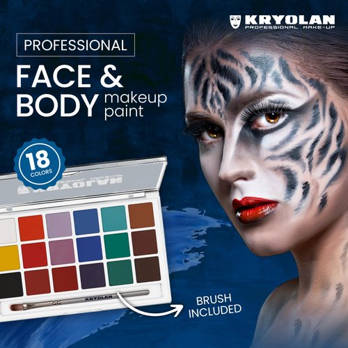 Kryolan - 18 Color Face Paint Set - Professional Face/Body Paint - Facepaint Makeup Palette Kit for Party, Halloween Costume, Cosplay, Theater, Stage, Clown - SFX Face Painting Kit for Kids & Adults