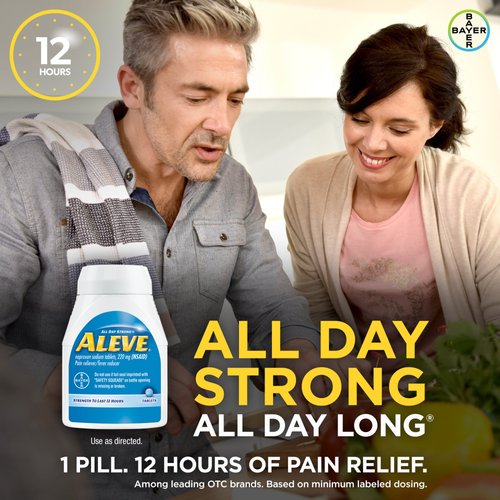 Aleve Tablets with Naproxen Sodium, 220mg (NSAID) Pain Reliever/Fever Reducer, 24 Count, Blue