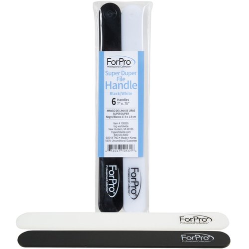 ForPro Professional Collection Super Duper Replaceable File System, 3 Black and 3 White, Double-Sided Manicure Nail File Handles, 7” L x .75” W, 6-Count