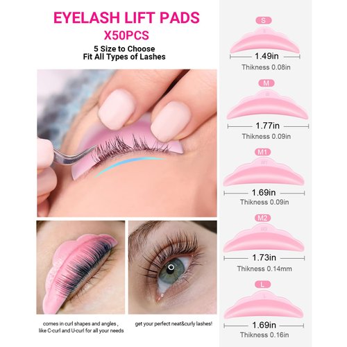 162 Pcs Eyelash Lift Kit, 50 Lash Lift Pads Silicone Eyelash rods, 1 Eyelash Separator Tool, 60 Eye Pads for Lash Extensions, Curved Lash Tweezers & 50 Micro Cotton Swabs